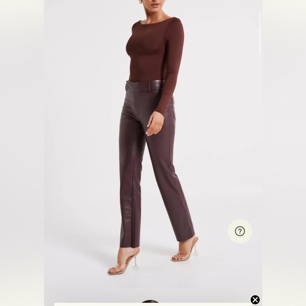 Meshki Laurette Faux Leather Straight Leg Pant - Dark Chocolate - Picture 3 of 8